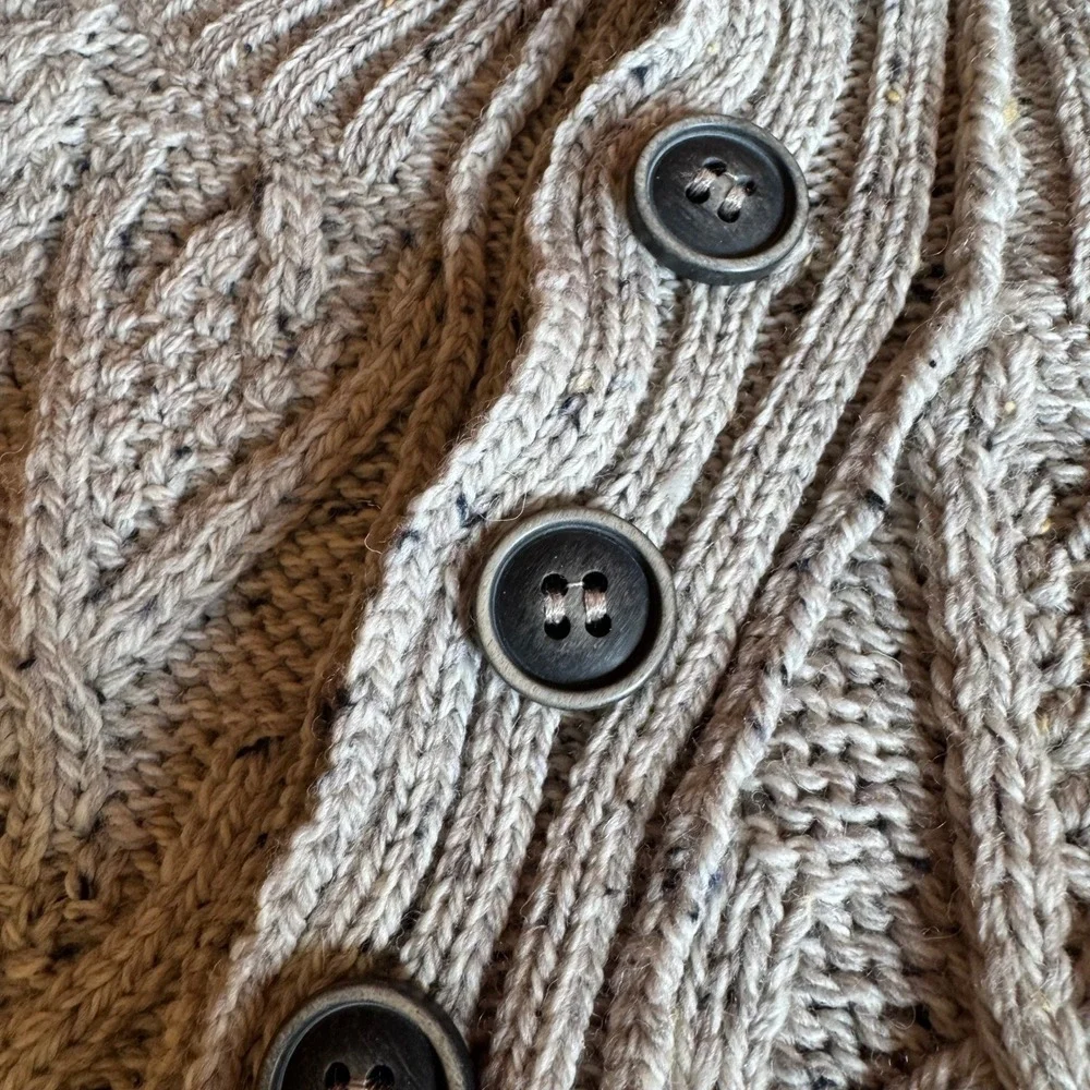 Aran Sweater Market Mens Merino Wool Cable Knit Button Mock Neck Sweater Beige S